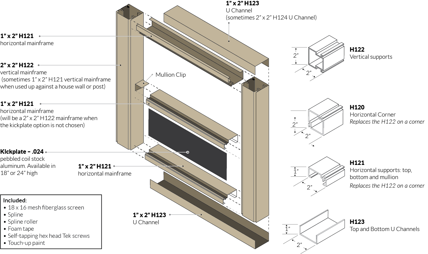 Aluminum Screen Wall System Exploded View